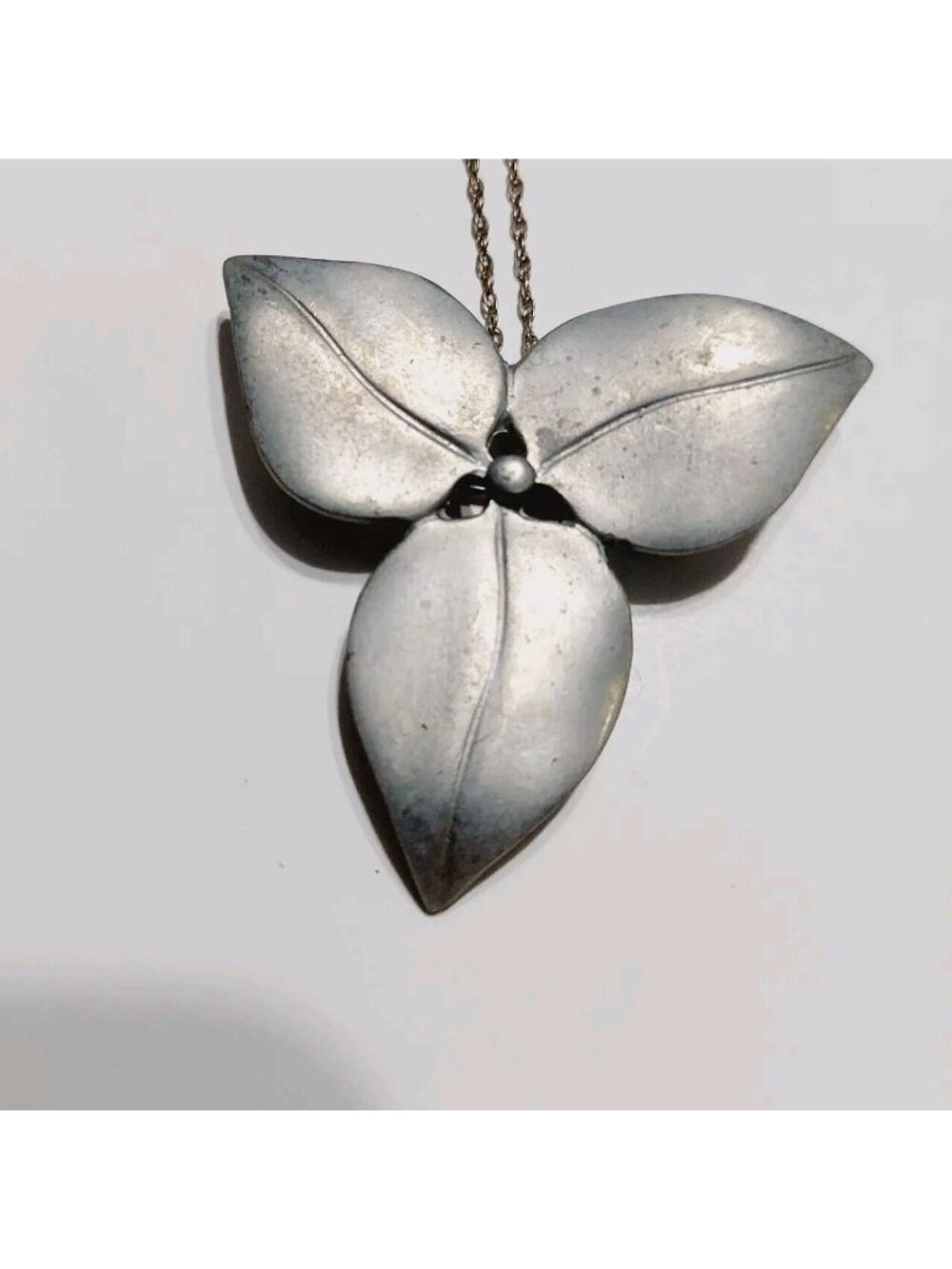 Vintage Lovell Designs Pewter Brooch Pin Pendant Leaf Flower Signed